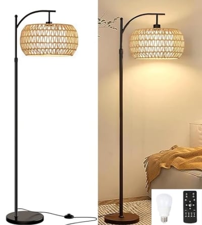 Lampadaire Sur Pied Salon Design Bohème à 3 Lumières - Pantelles En Rotin Réglables 180cm - Style Industriel Rustique Pour Salon/chambre | Leroy Merlin