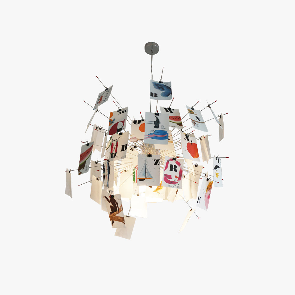 Isolated colorful Renee Zettel’z postcard pendant light
