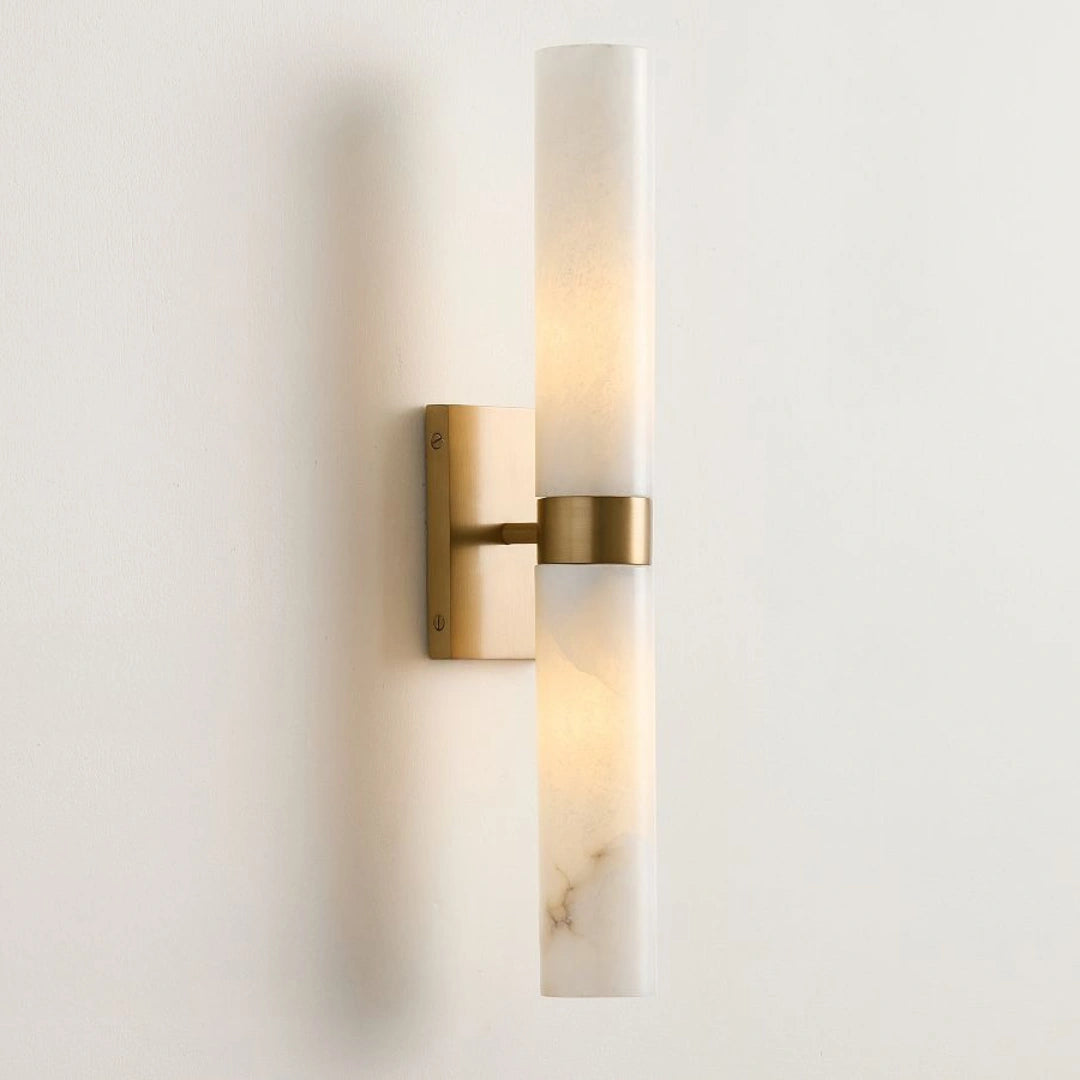 Ορειχάλκινη απλίκα τοίχου διπλού σωλήνα Marcellus Modern Alabaster.webp__PID:16a378f1-263f-4096-b772-faf64de65403