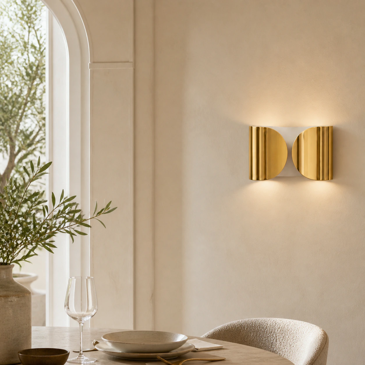 Gold Foglio Wall Lamp in a bright dining alcove