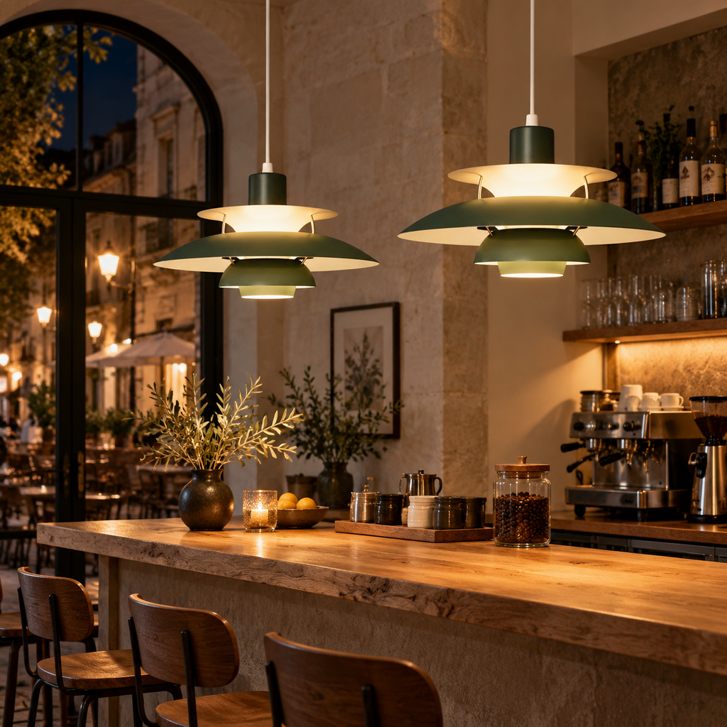 Nordic multi-tiered pendant lamp — Dark Olive — interior scene