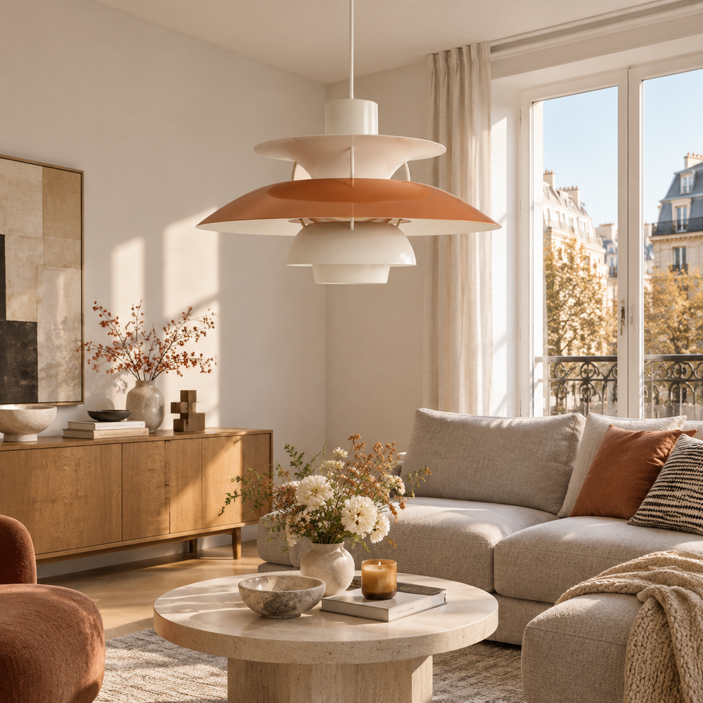 Nordic multi-tiered pendant lamp — Copper — interior scene