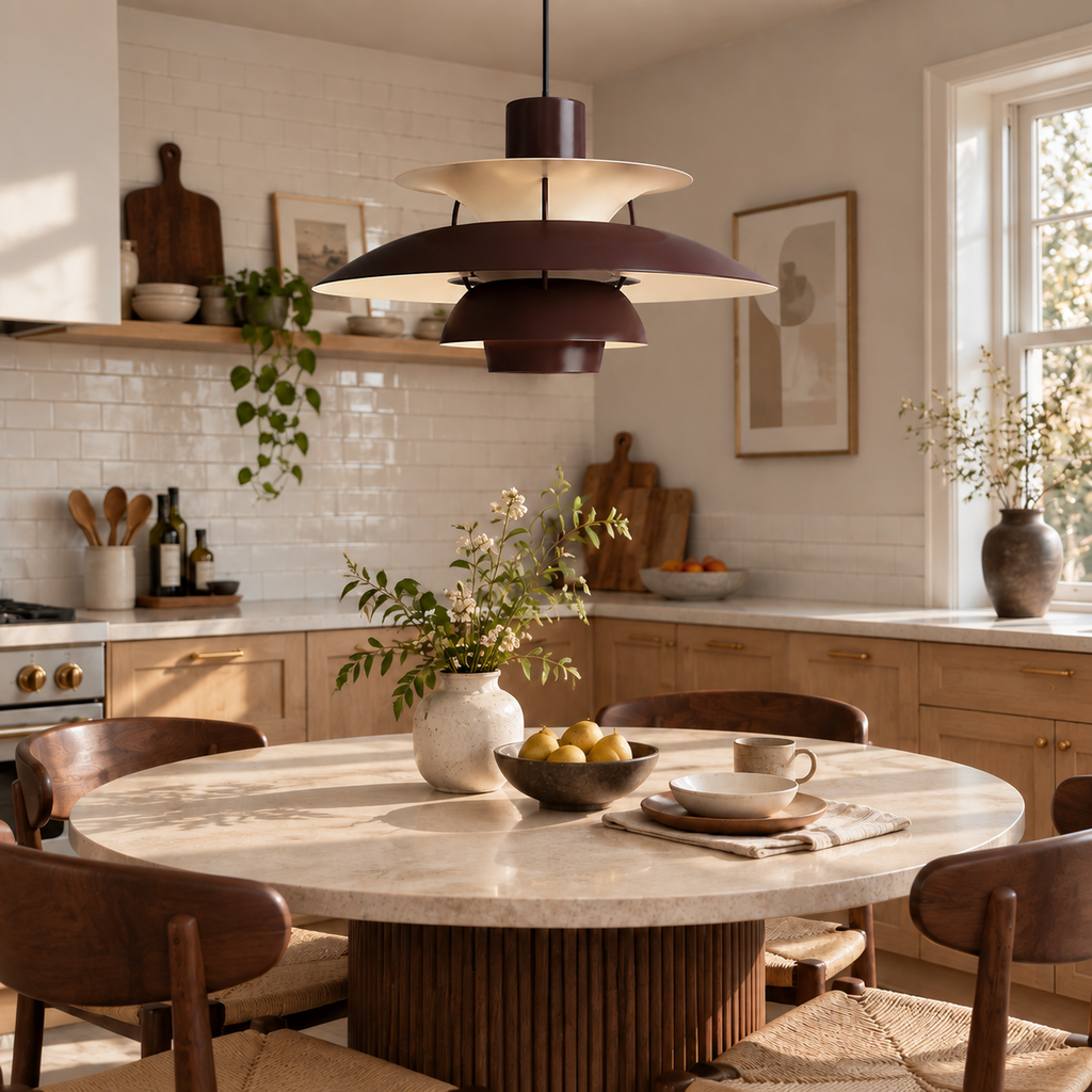 Nordic multi-tiered pendant lamp — Burgundy — interior scene
