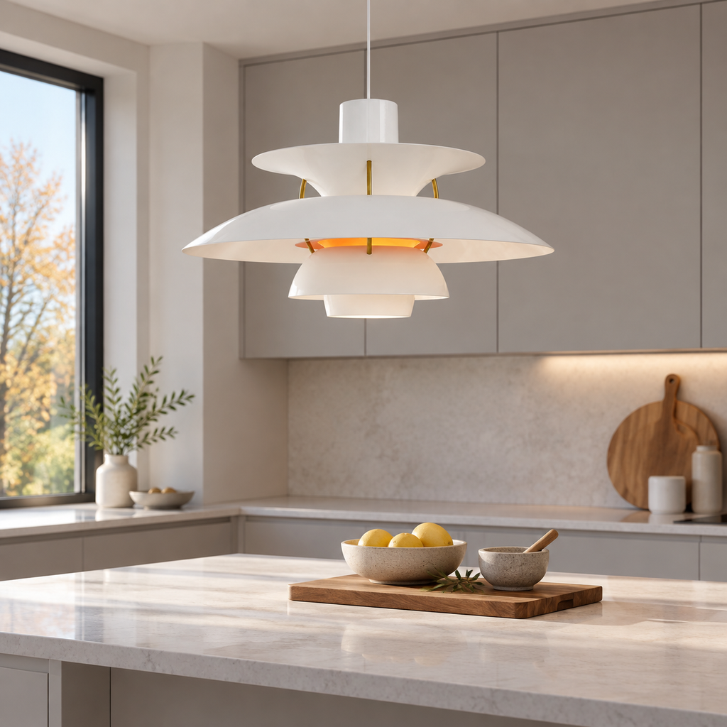 Nordic multi-tiered pendant lamp — Modern White (Orange) — interior scene