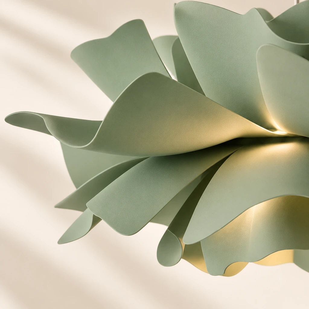 Close view of Sage Green curved acrylic petal edges