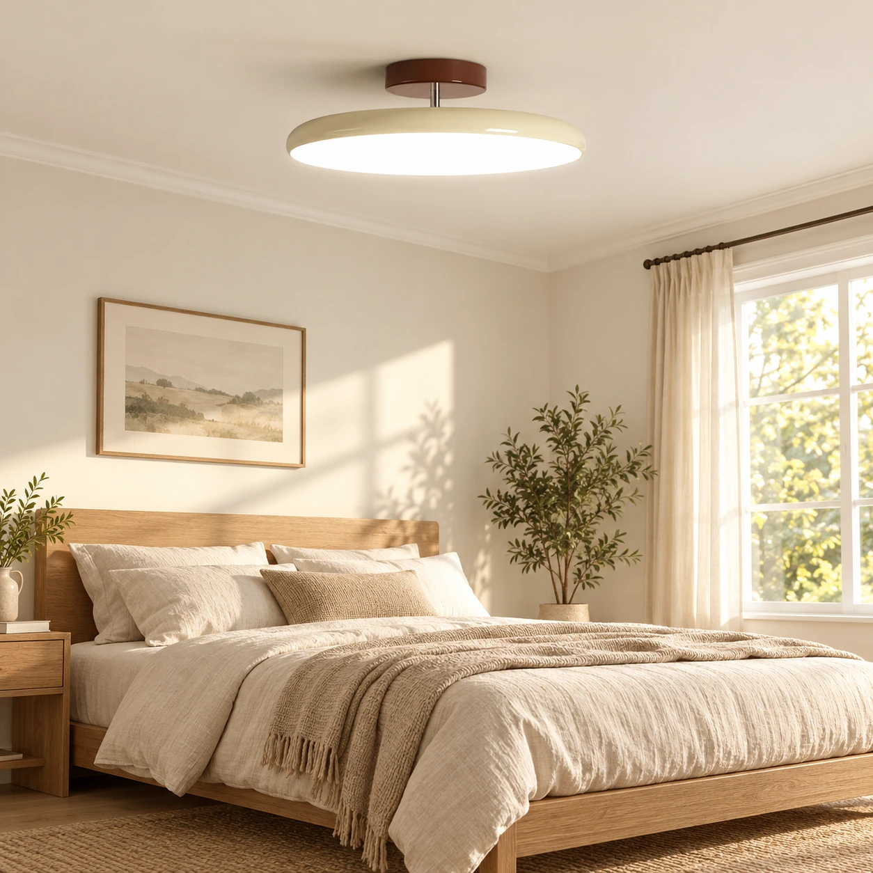 Plafonnier Siren Beige dans une chambre chaleureuse