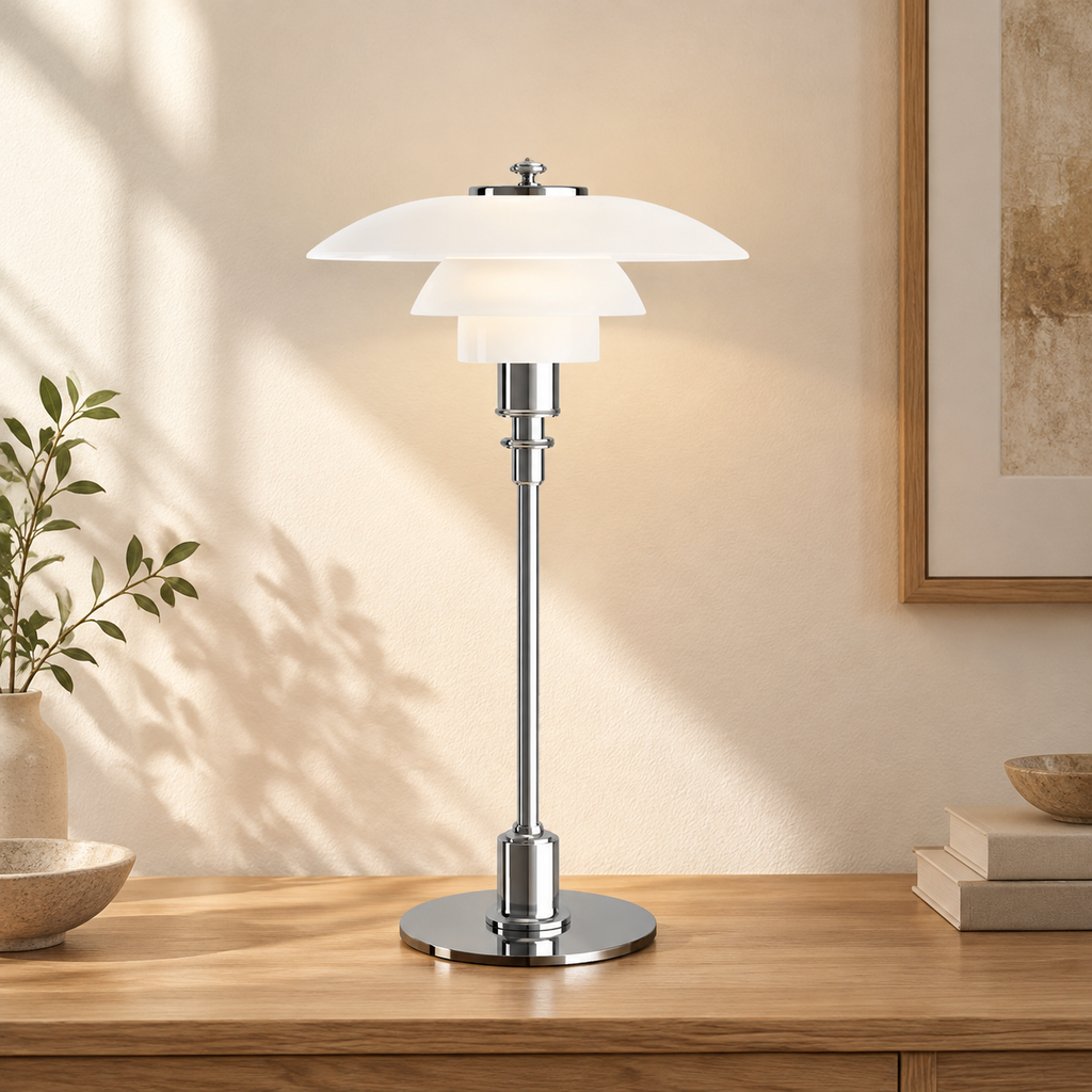 Chiron table lamp with Stainless Steel stem and base