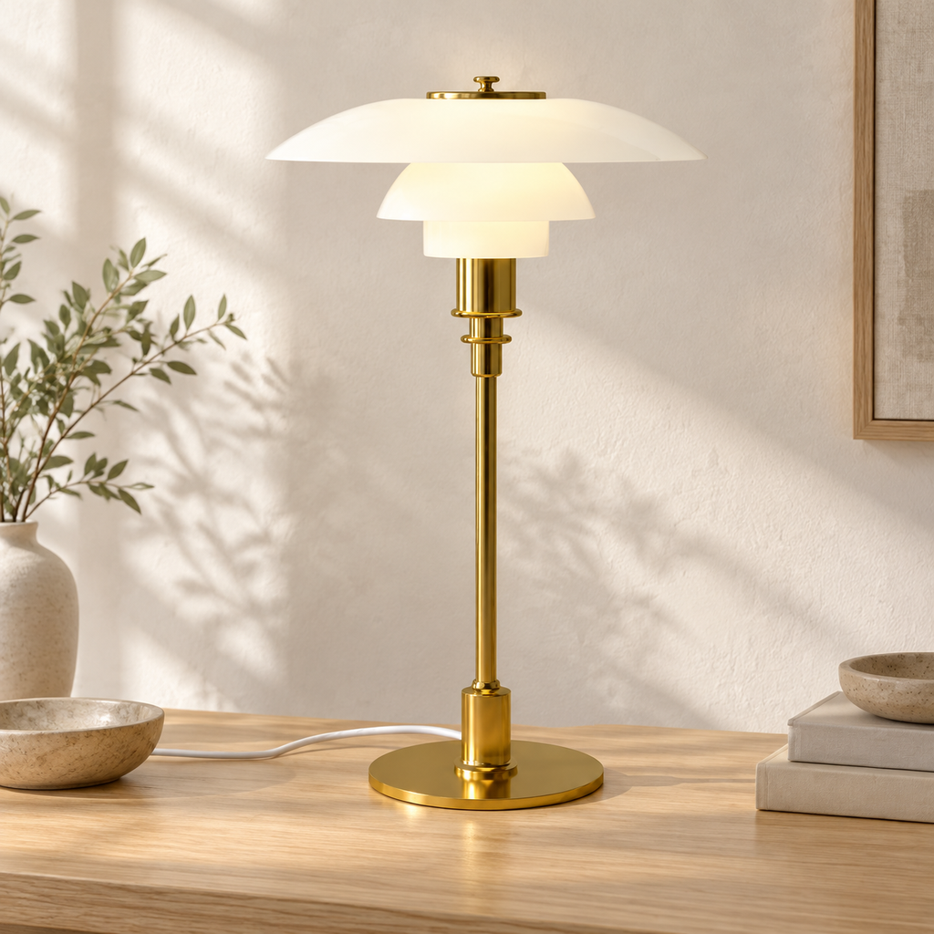 Chiron table lamp with gold finish stem and base