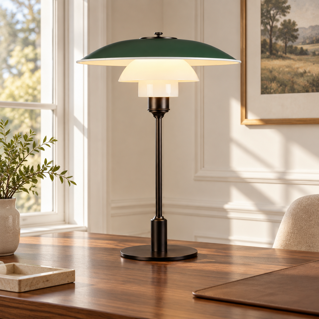 Green Chiron table lamp on a study desk