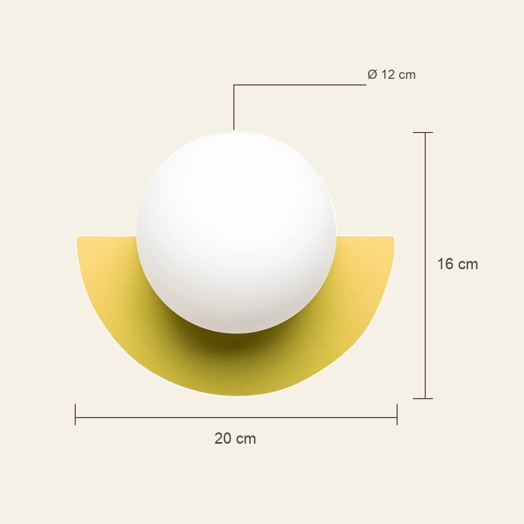 Macaron 벽등 크기: 너비 20 cm, 높이 16 cm, 유리 구 12 cm
