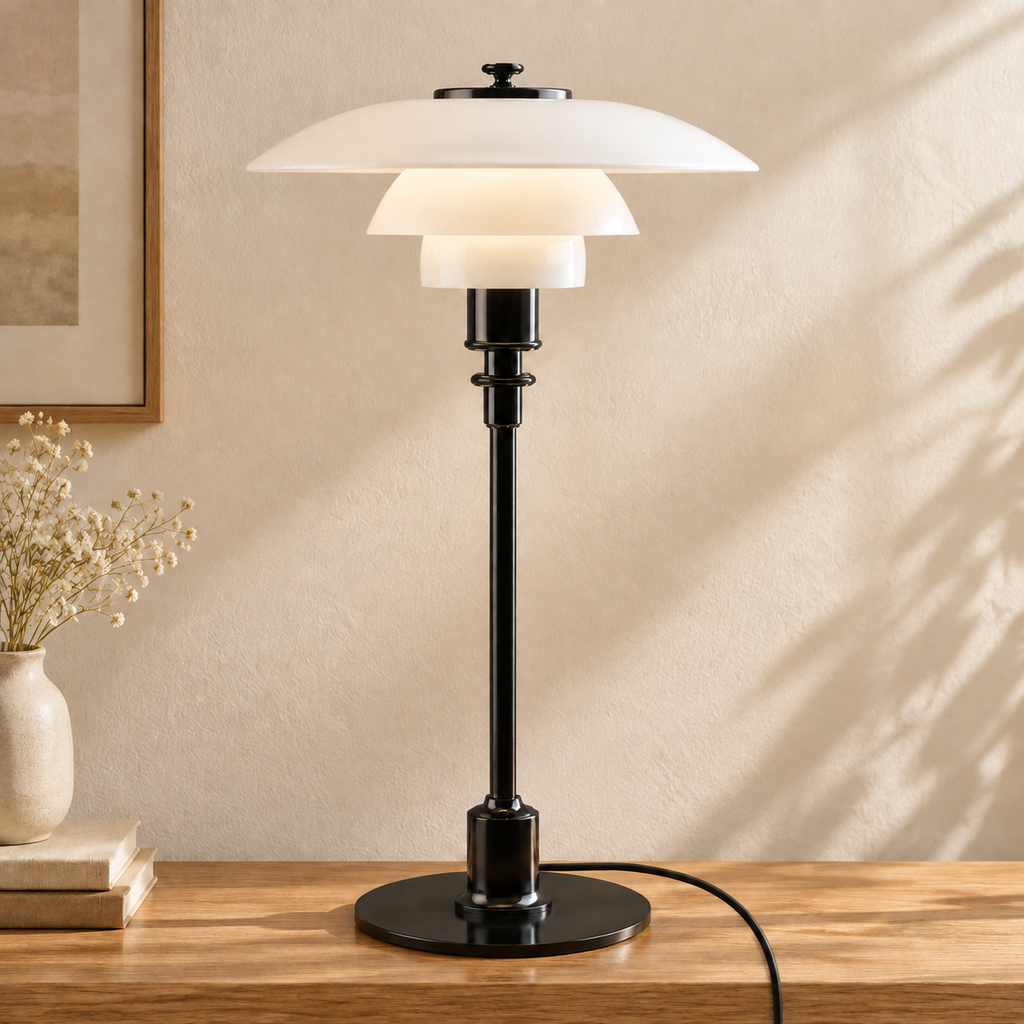 Chiron table lamp with black stem and base