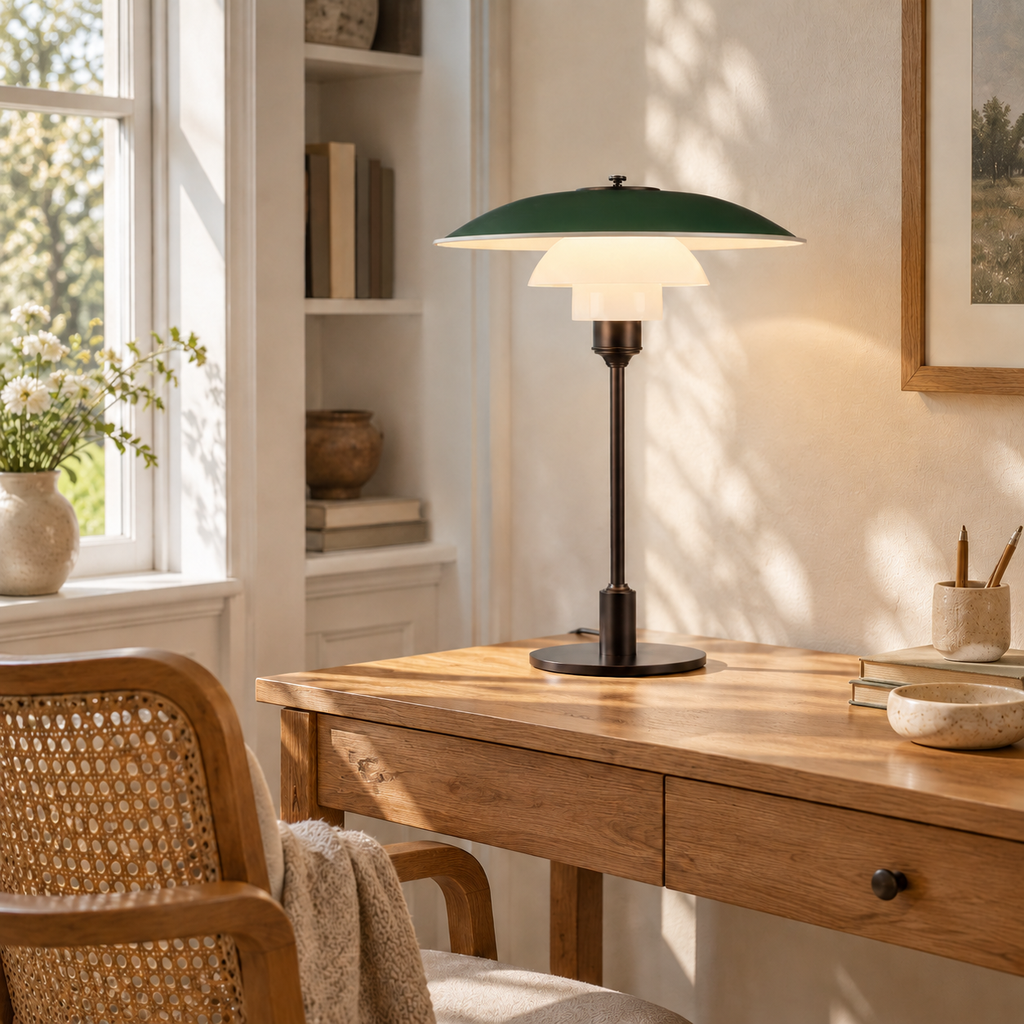 Green Chiron table lamp in a reading corner