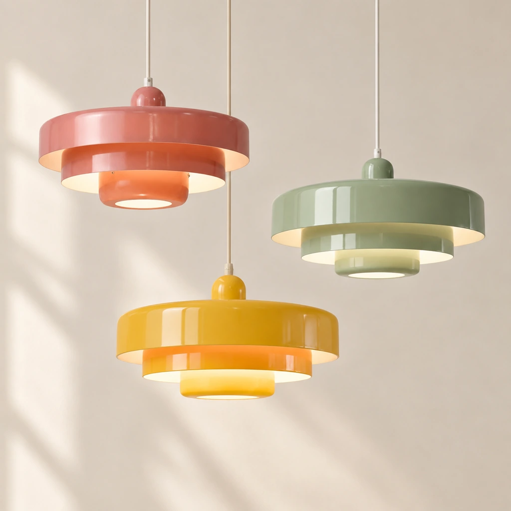 Pink, sage green and yellow separate pendants