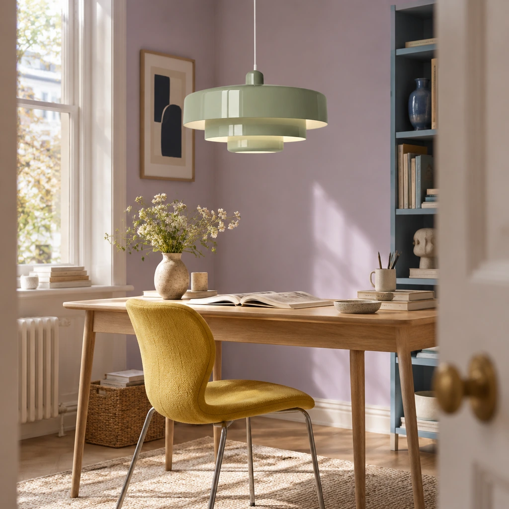 Sage green Aetna pendant above a study table