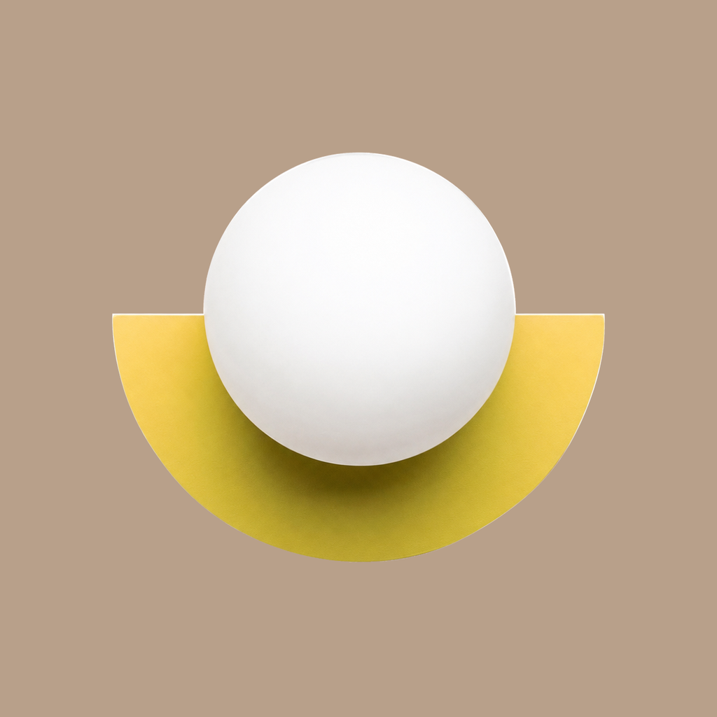 Yellow Macaron orb wall lamp on light brown background
