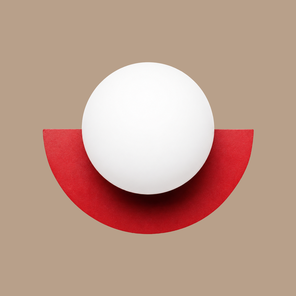 Red Macaron orb wall lamp on light brown background