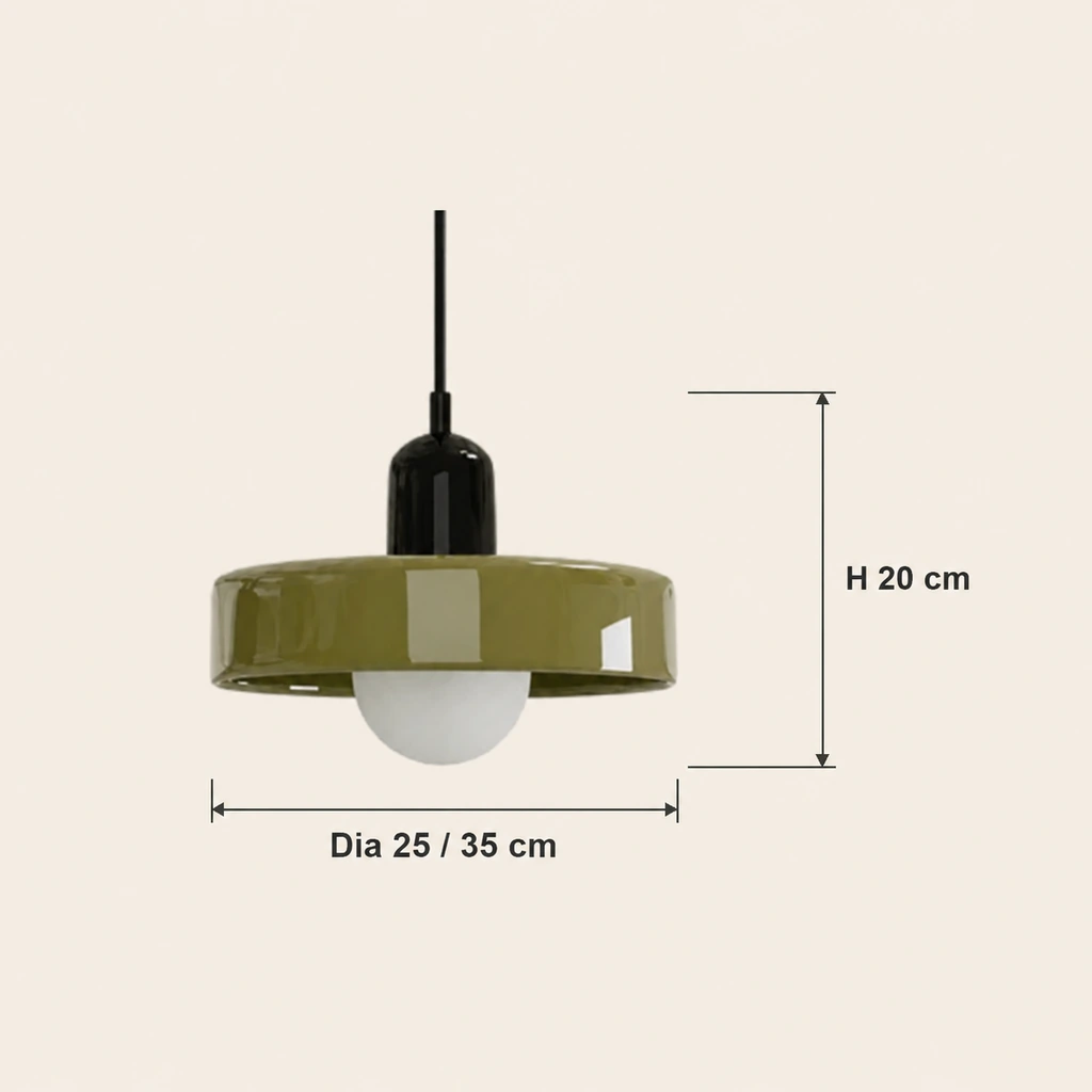 Physical pendant dimensions: 25 or 35 cm diameter and 20 cm body height