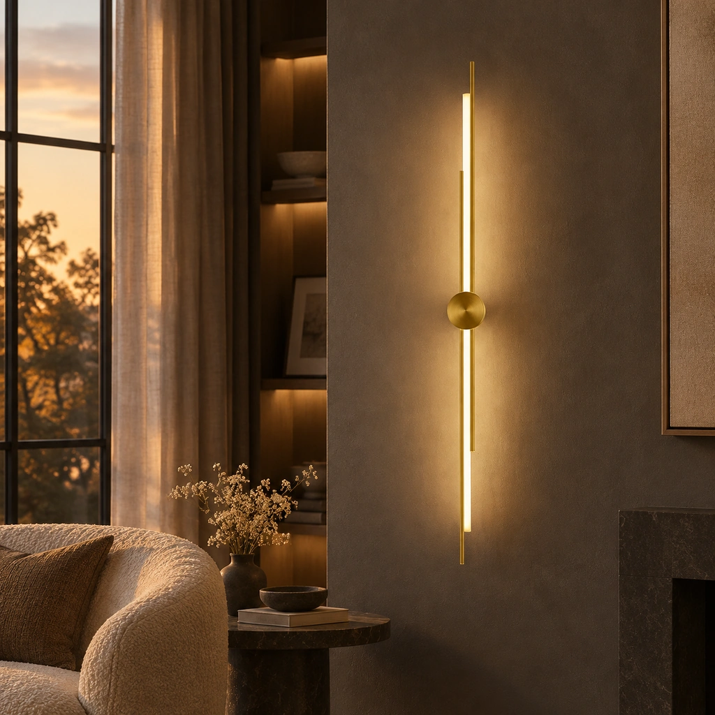 Lumen brass evening wall light