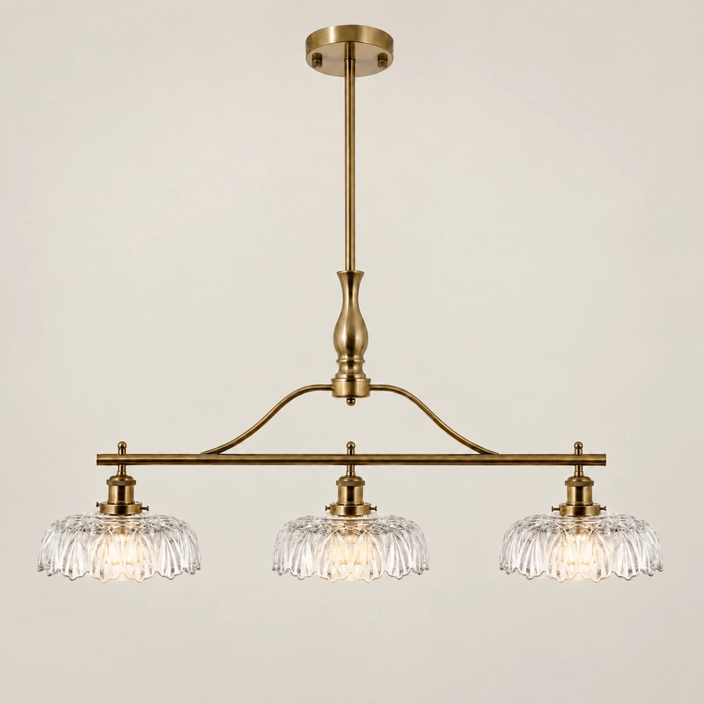 Complete Rowan chandelier with three glass shades and ceiling canopy