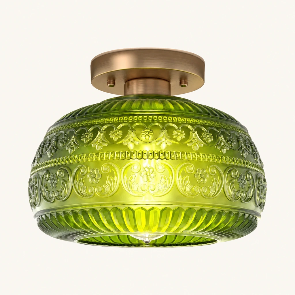 Oliver Carved Glass Semi-Flush Ceiling Light — sku