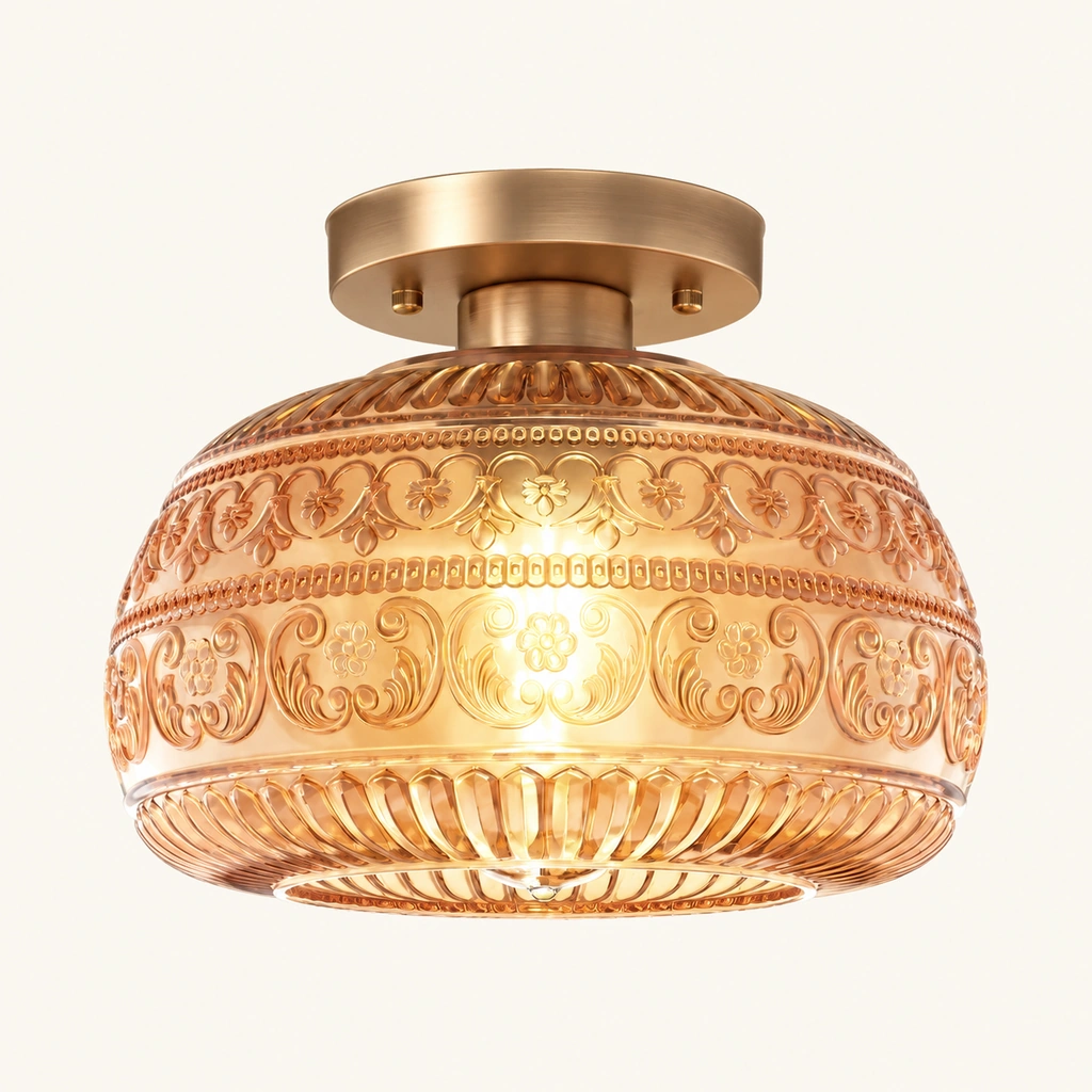 Oliver Carved Glass Semi-Flush Ceiling Light — sku