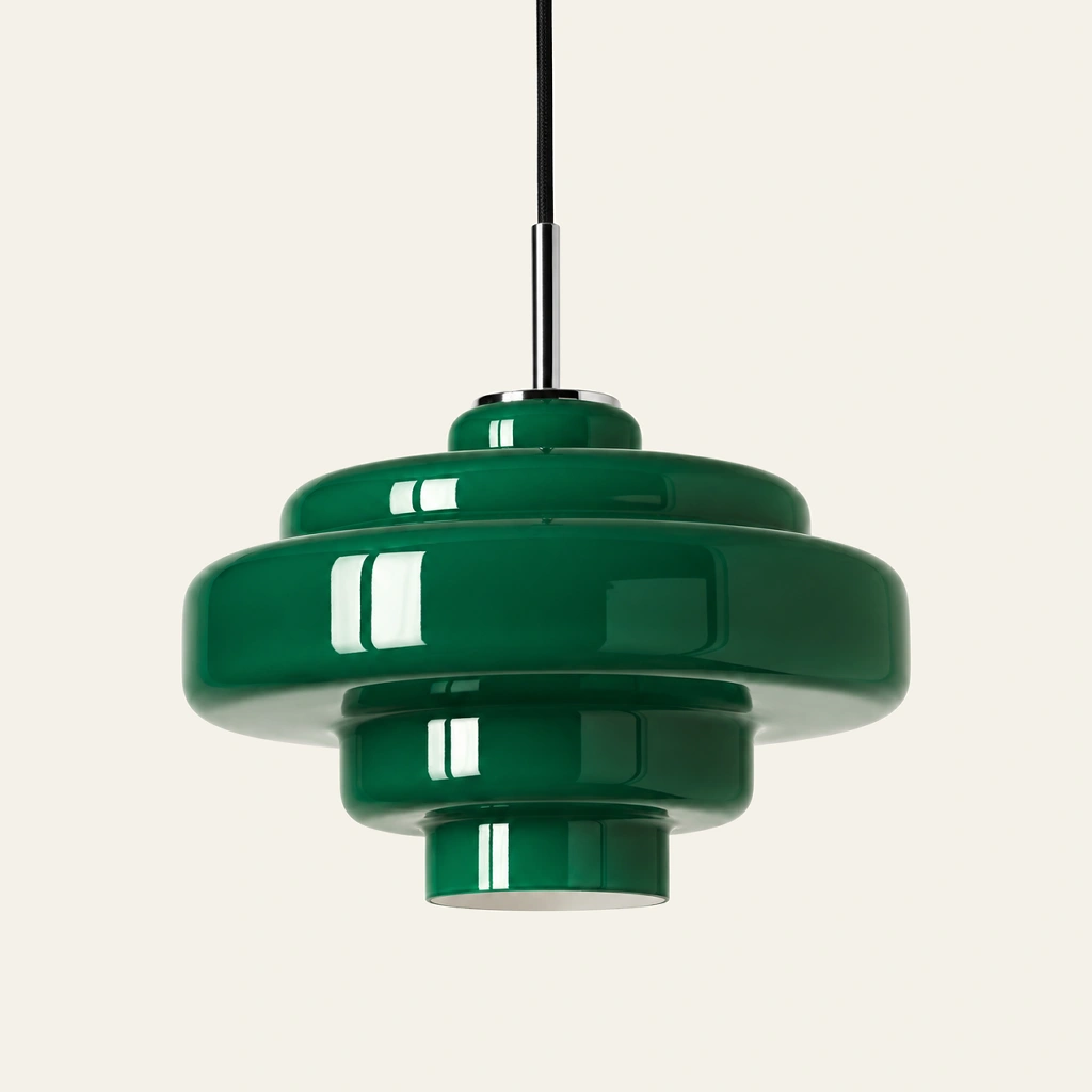 Mirelle pendant light in Dark Green, direct connection, on an ivory background