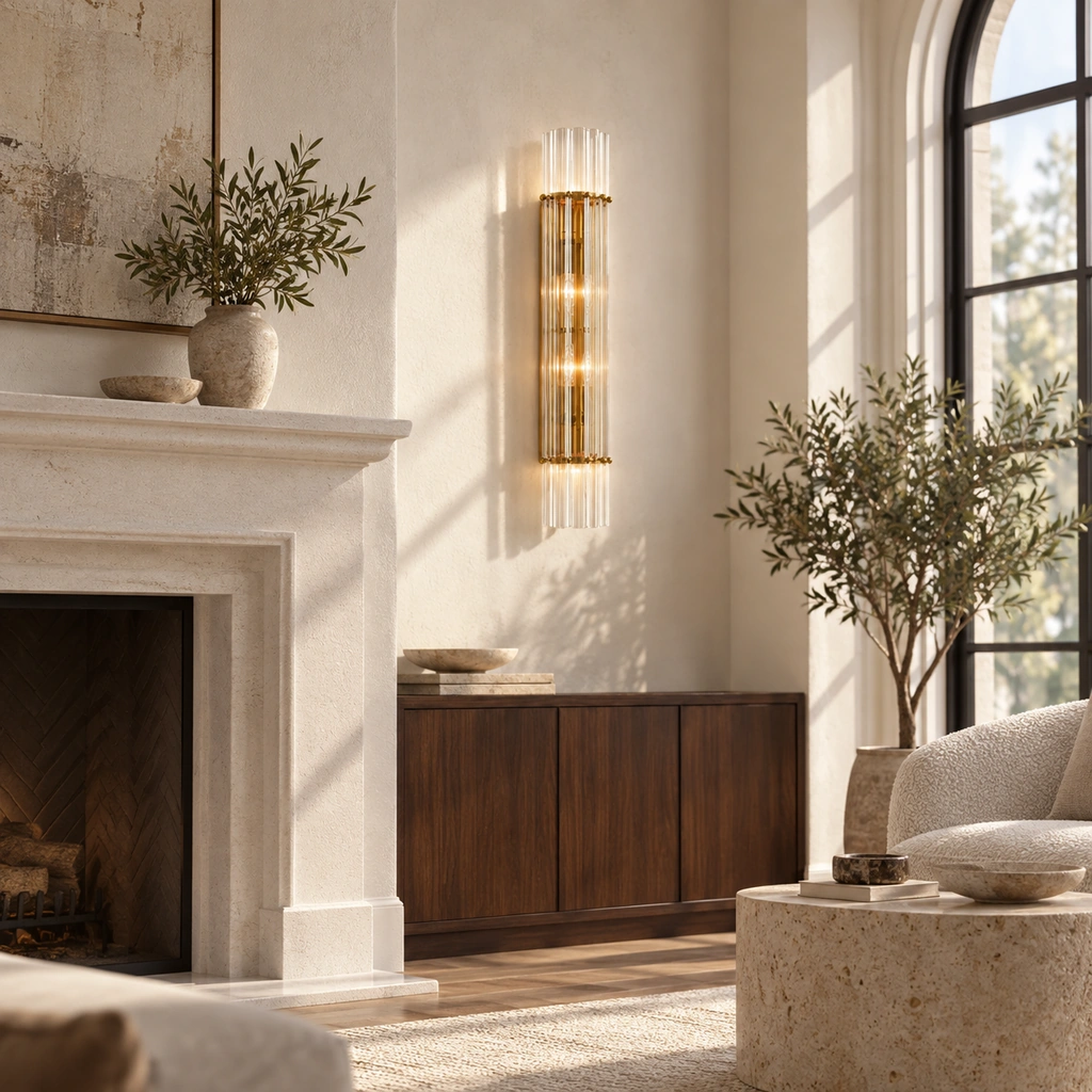 Merrick Ribbed Crystal Wall Sconce — scene