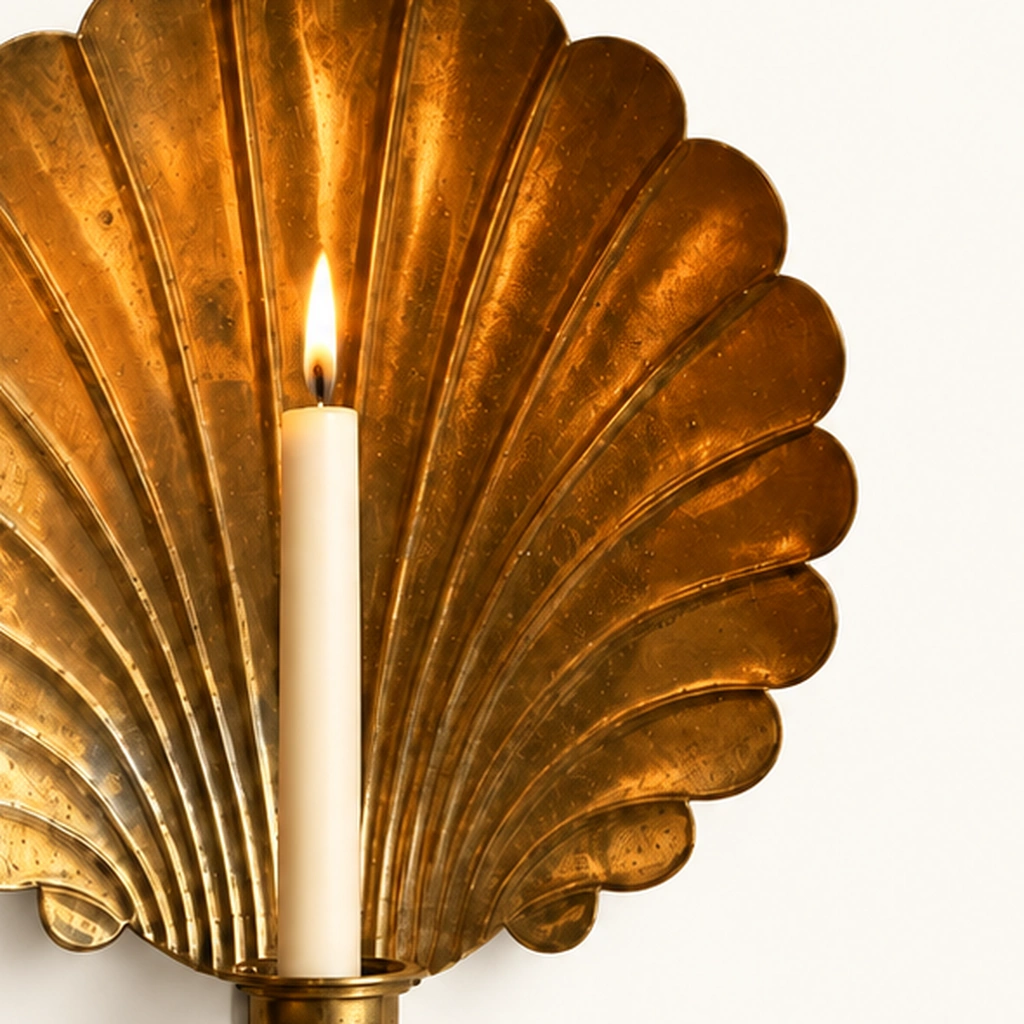 Solenne Brass Shell Candle Wall Sconce — detail