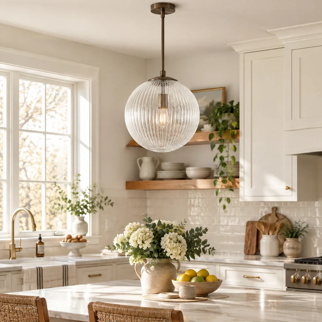 Vireo Ribbed Glass Pendant Light, scene view 3