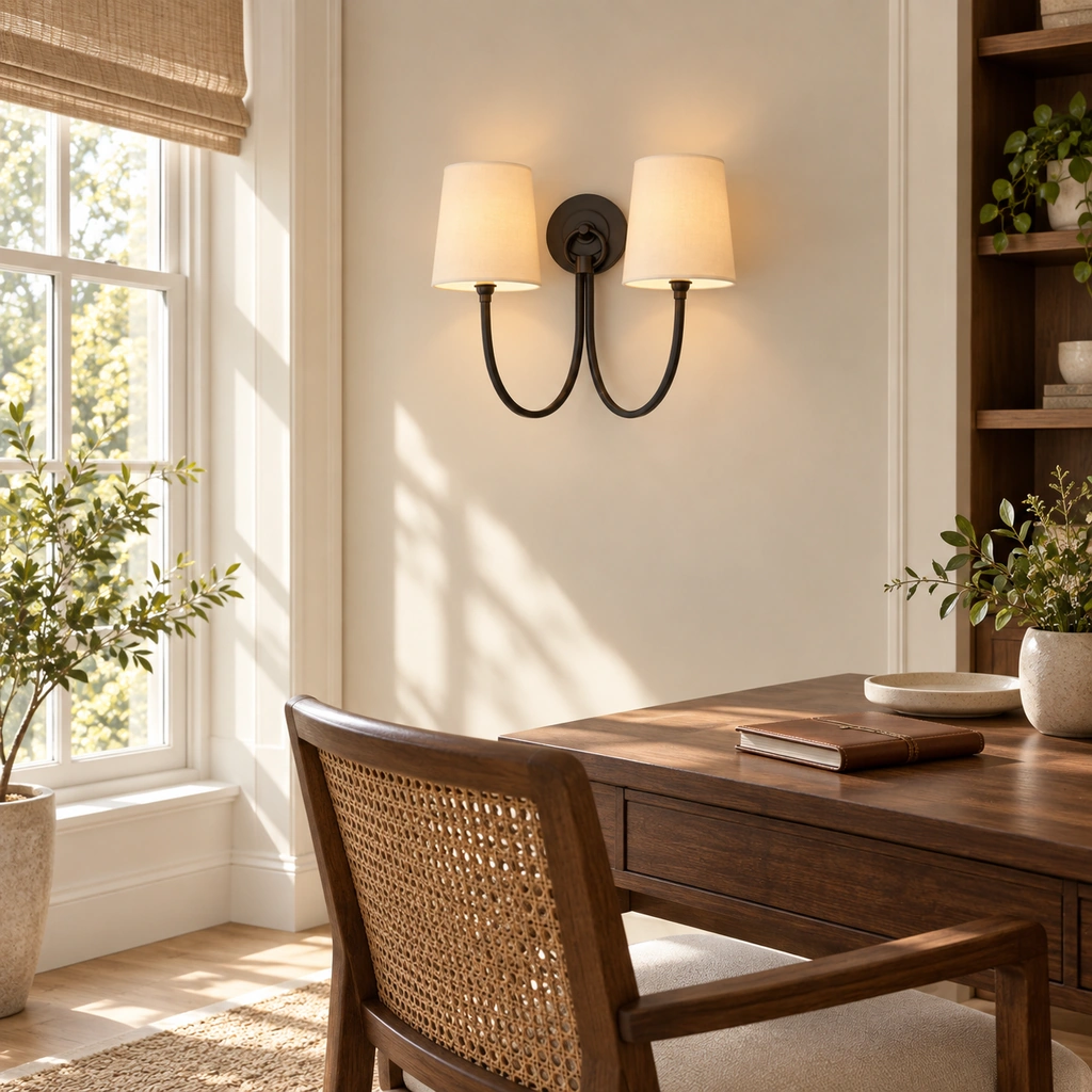 Hollis Linen Double Wall Sconce — scene