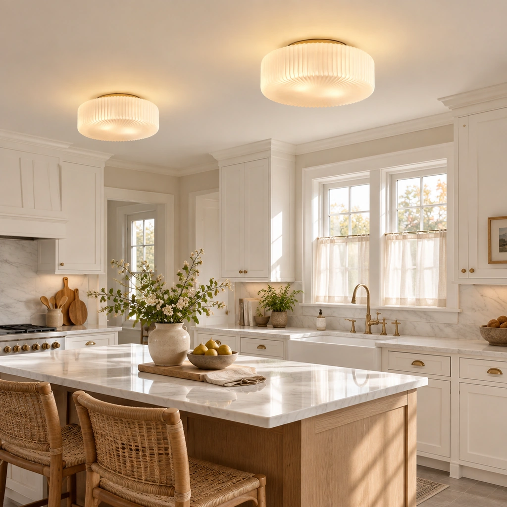 Elowen Ribbed Glass Flush Mount Light — scene