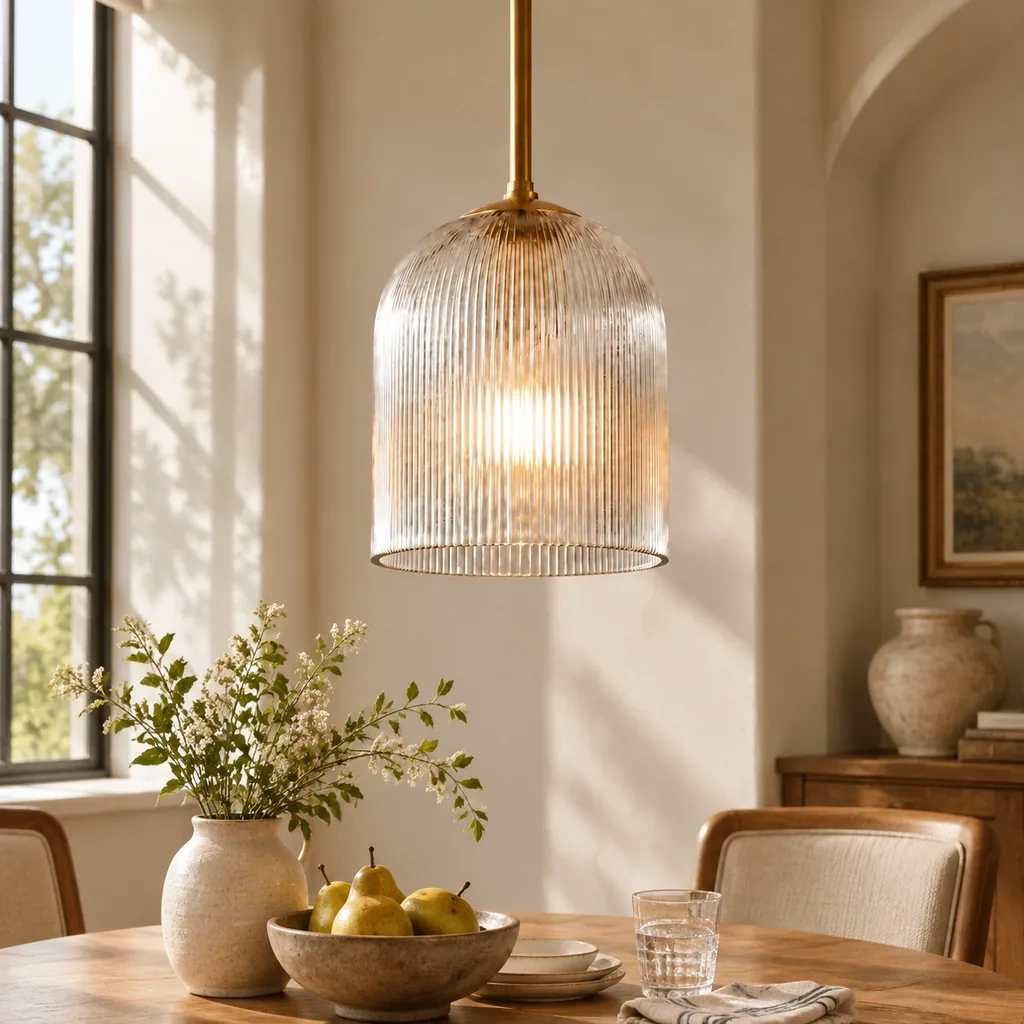 Vireo Ribbed Glass Pendant Light, scene view 1