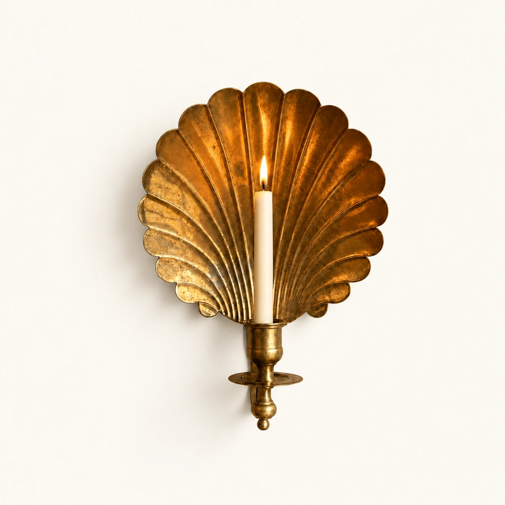 Solenne Brass Shell Candle Wall Sconce — sku