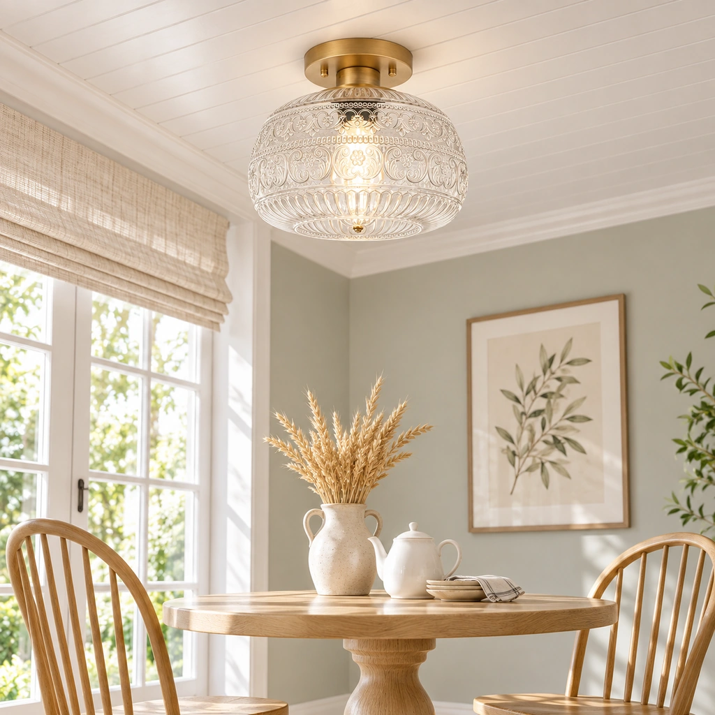 Oliver Carved Glass Semi-Flush Ceiling Light — scene