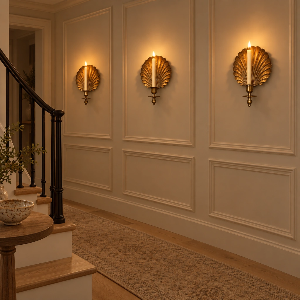 Solenne Brass Shell Candle Wall Sconce — scene