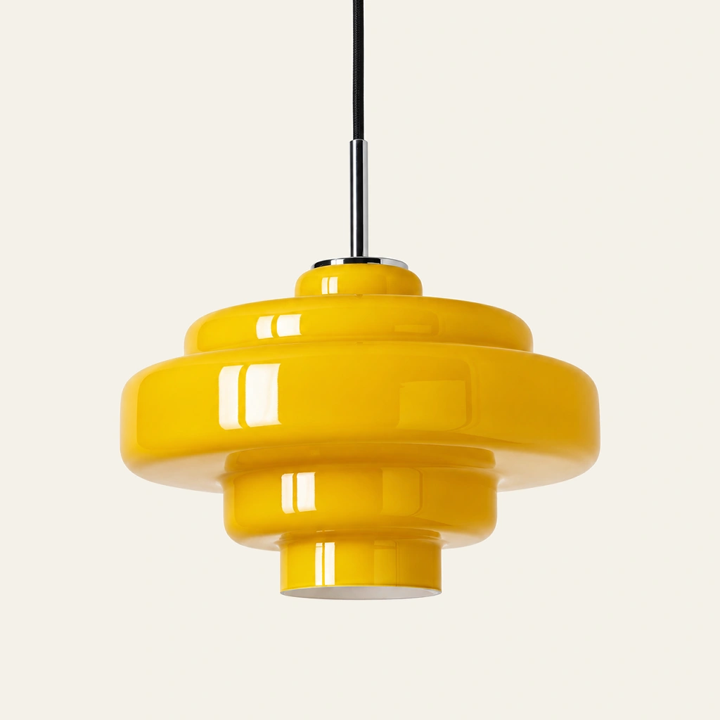 Mirelle pendant light in Yellow, direct connection, on an ivory background