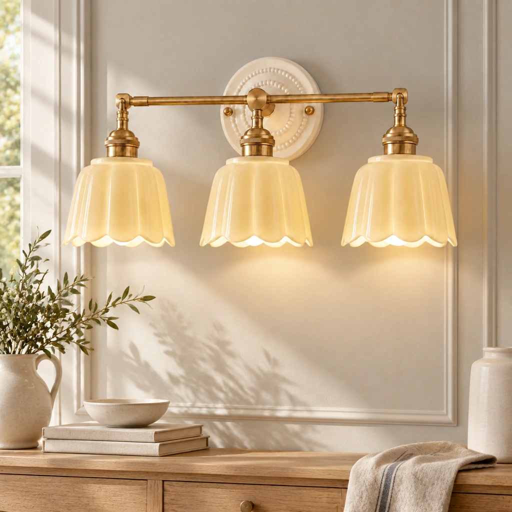 Lior Ceramic Flower Wall Sconce, styled view