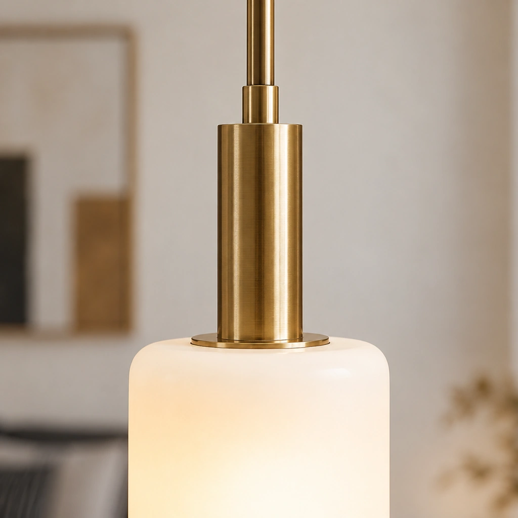 Close view of the compact Margot ivory porcelain cup shade and slender metal stem