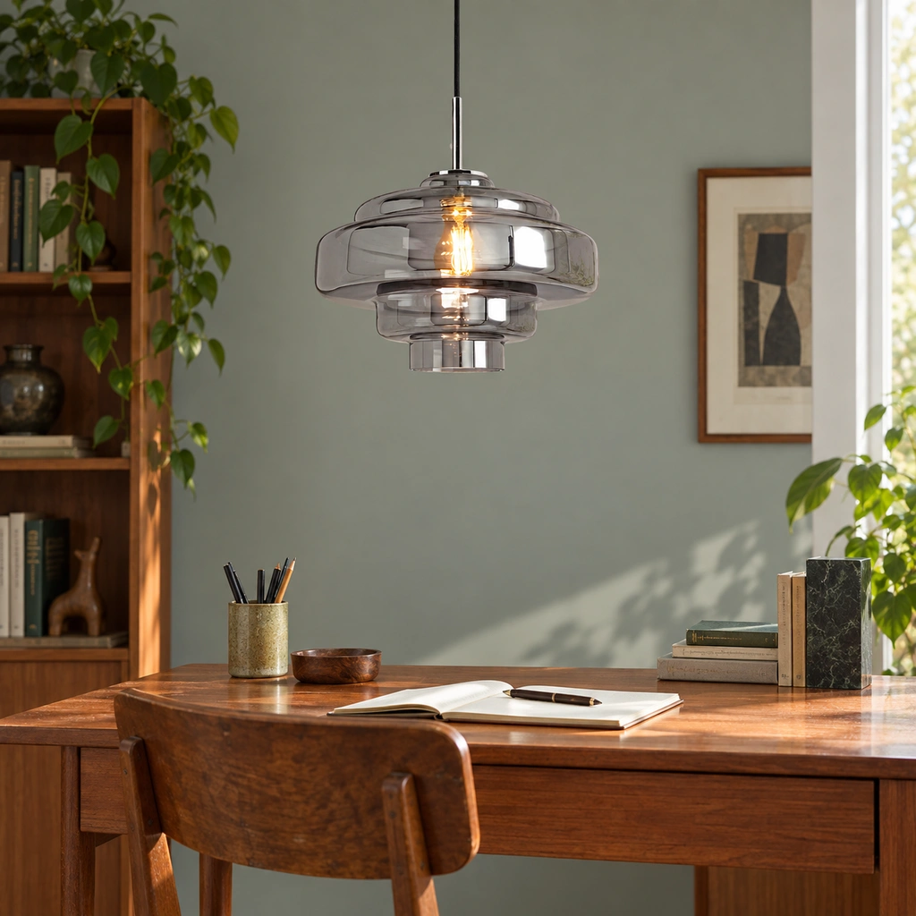 Smoke Grey Mirelle pendant with direct cord connection in an interior setting