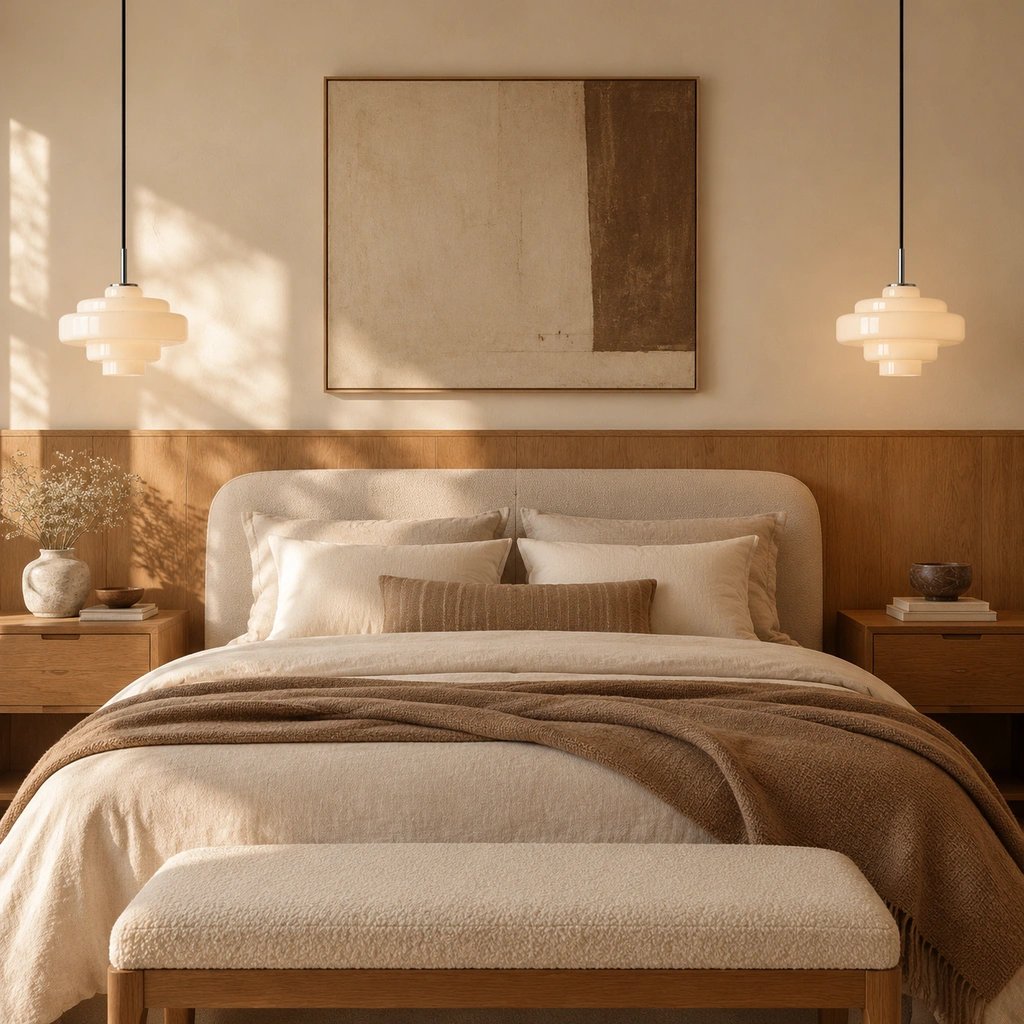 Matching white Mirelle pendants with direct cord connection in an interior setting