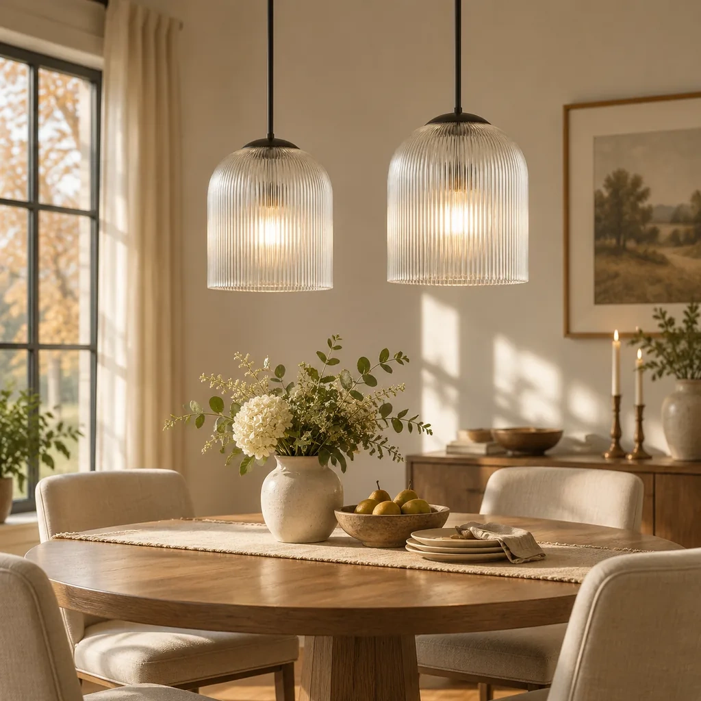 Vireo Ribbed Glass Pendant Light, styled view