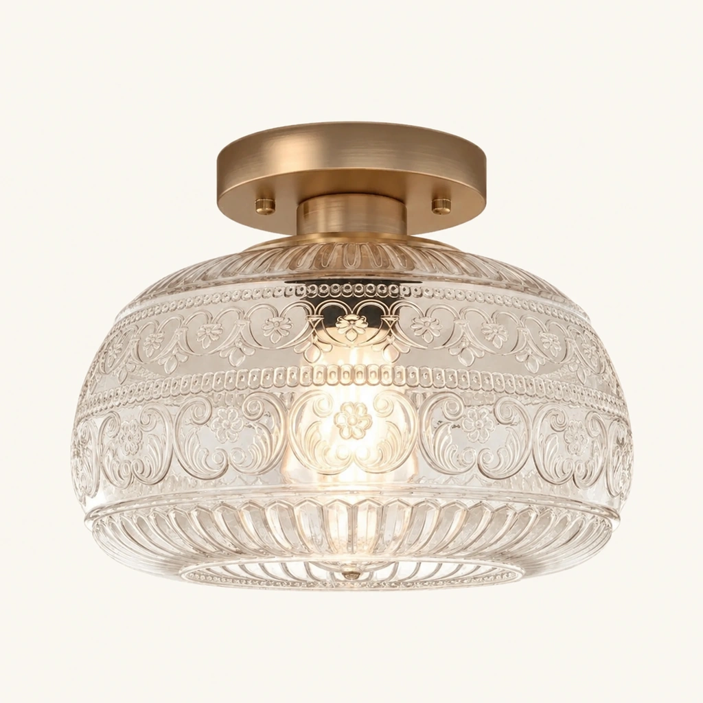 Oliver Carved Glass Semi-Flush Ceiling Light — sku