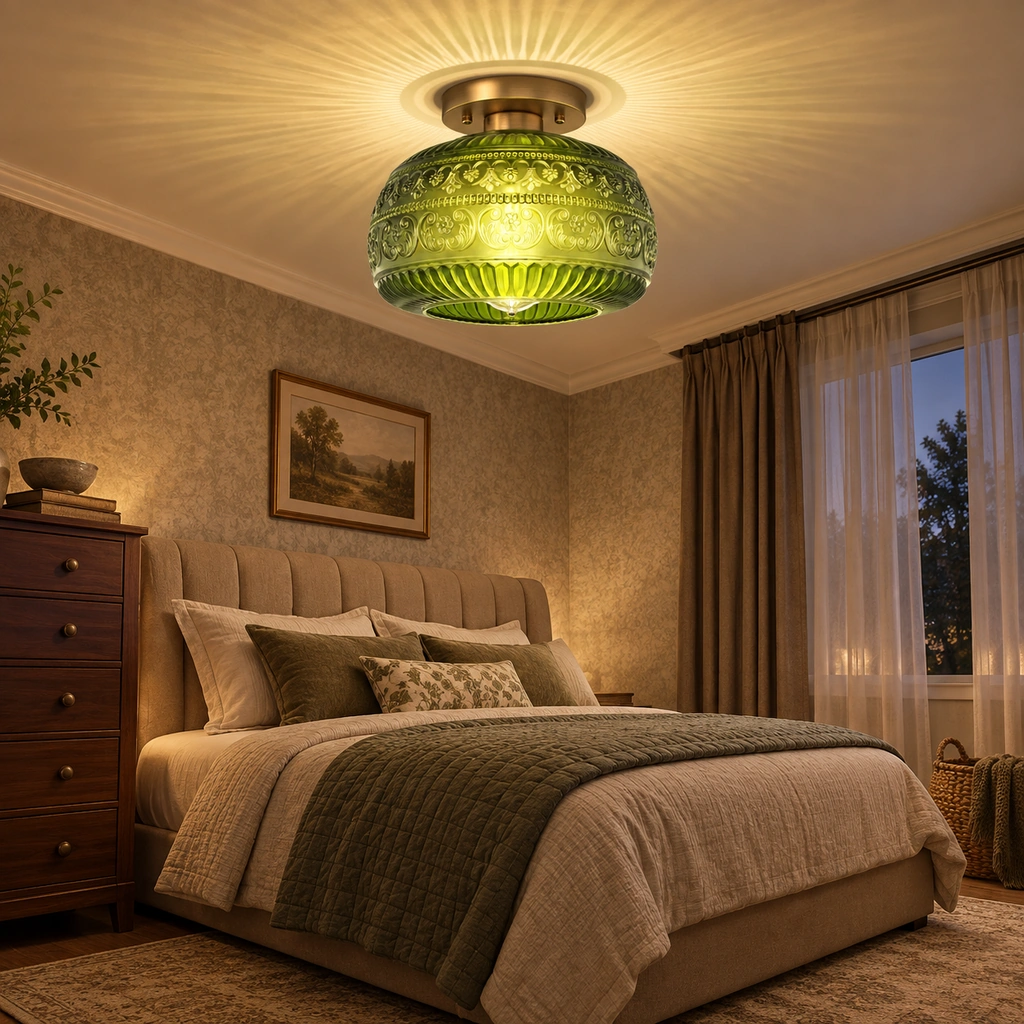 Oliver Carved Glass Semi-Flush Ceiling Light — scene