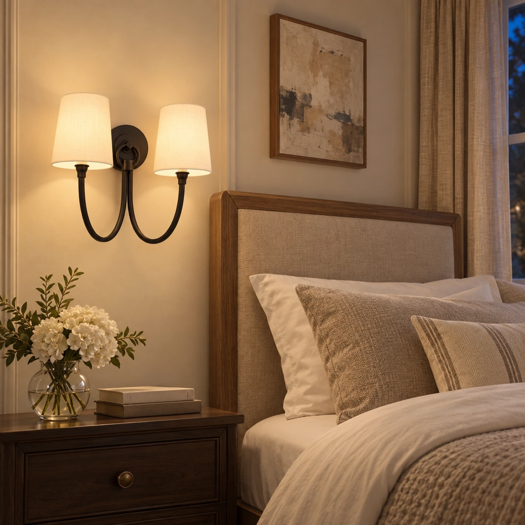 Hollis Linen Double Wall Sconce — scene