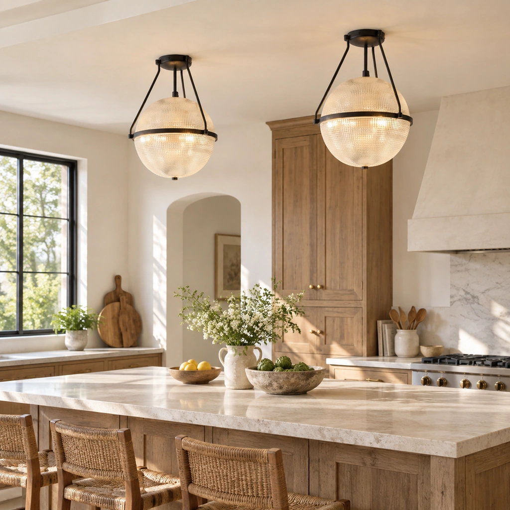 Athena Textured Glass Semi-Flush Light — scene