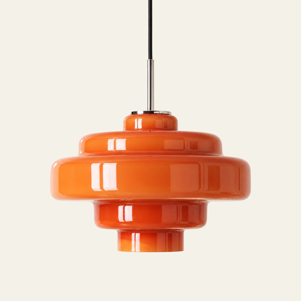 Mirelle pendant light in Orange, direct connection, on an ivory background
