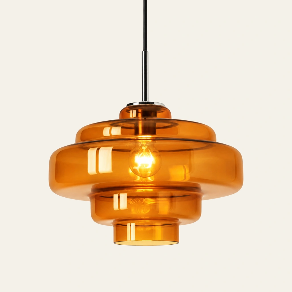 Mirelle pendant light in Amber Orange, direct connection, on an ivory background