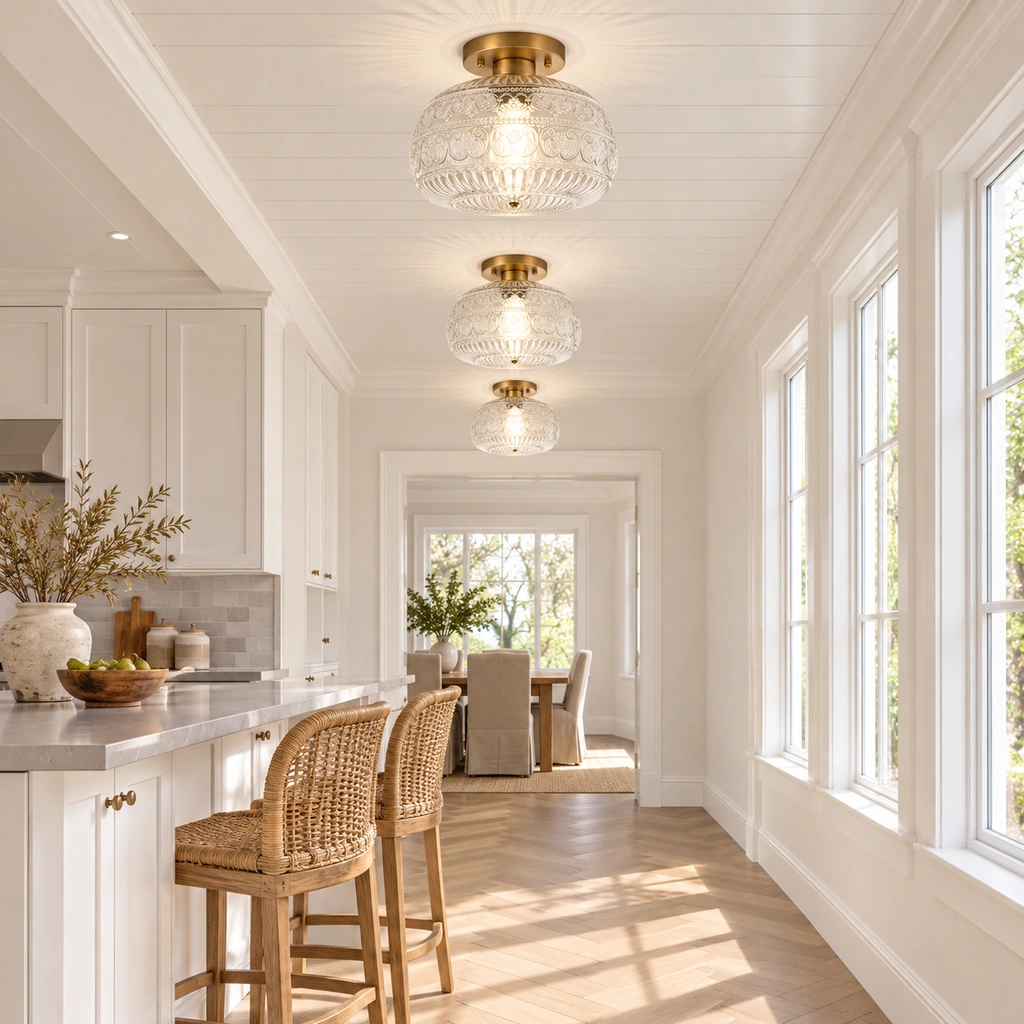 Oliver Carved Glass Semi-Flush Ceiling Light — scene