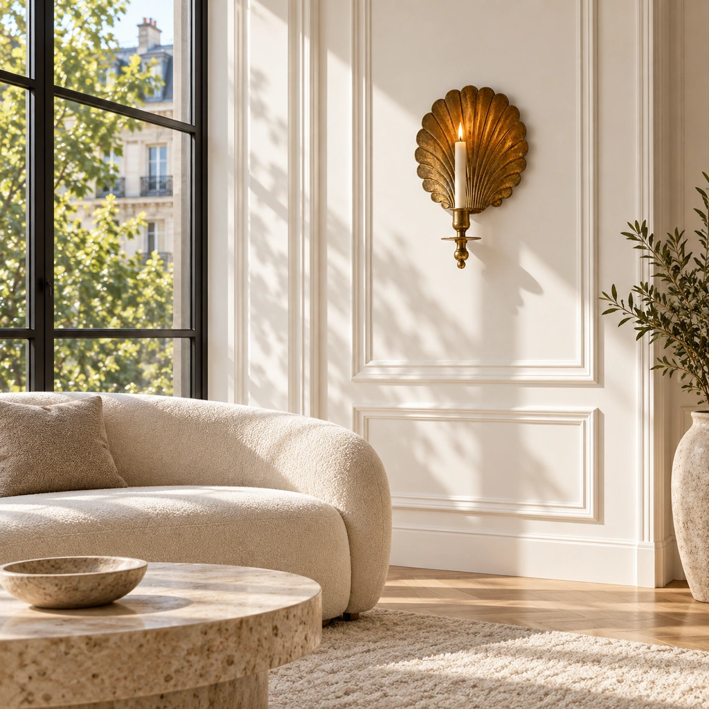 Solenne Brass Shell Candle Wall Sconce — scene