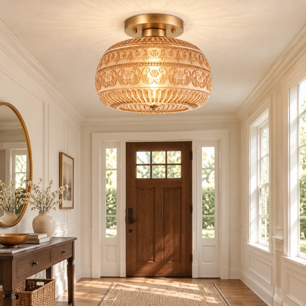 Oliver Carved Glass Semi-Flush Ceiling Light — scene